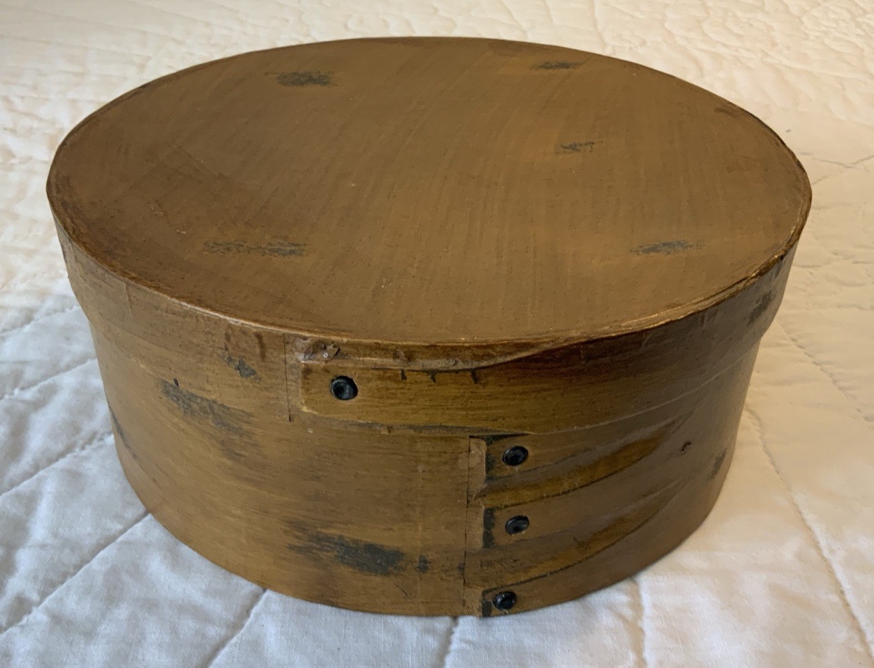 Round Pantry Box, Reproduction, Antique Mustard Finish, Heavy Cardboard
