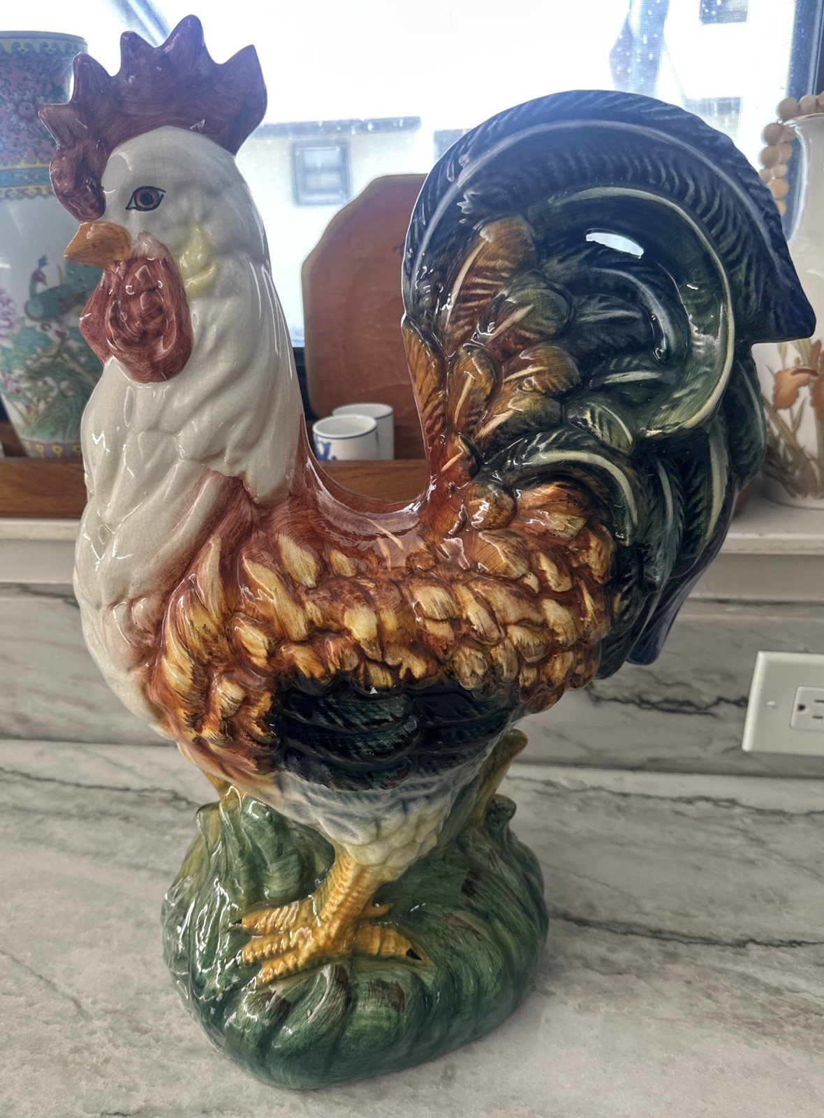 Vintage Italian Tosin Majolica Ceramic Rooster Figurine – Large 19” Hand Painted