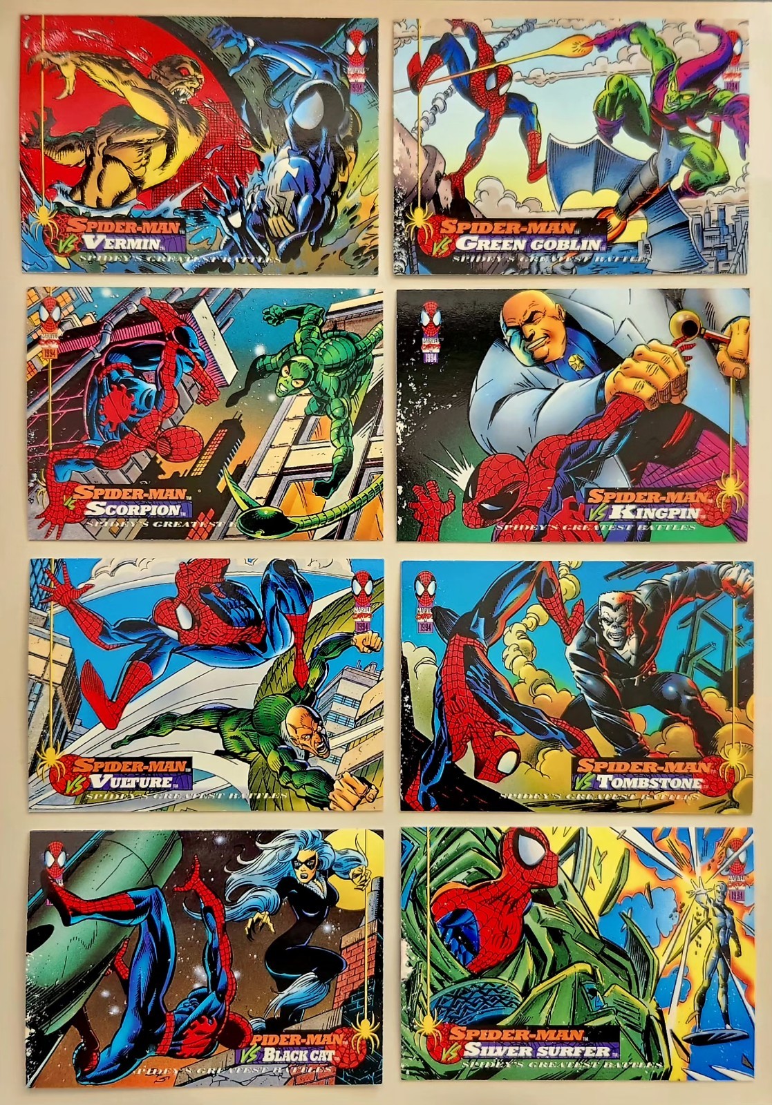 SPIDER-MAN - 1994 Impel Marvel Comics - 8 Card Lot - Spidey\'s Greatest Battles SPIDER-MAN - 1994 Impel Marvel Comics - 8 Card Lot - Spidey\'s Greatest Battles