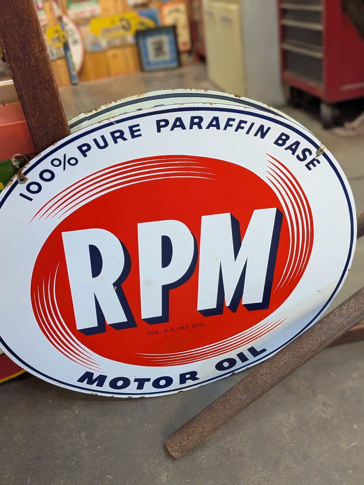 RPM Motor Oil  Rare Porcelain Enamal Heavy Metal 30  inches