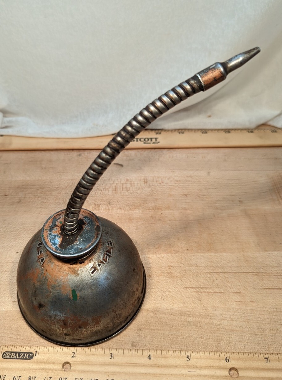 Vintage Eagle Oil Can Flexible Spout Shop Garage Man Cave Hand Pump