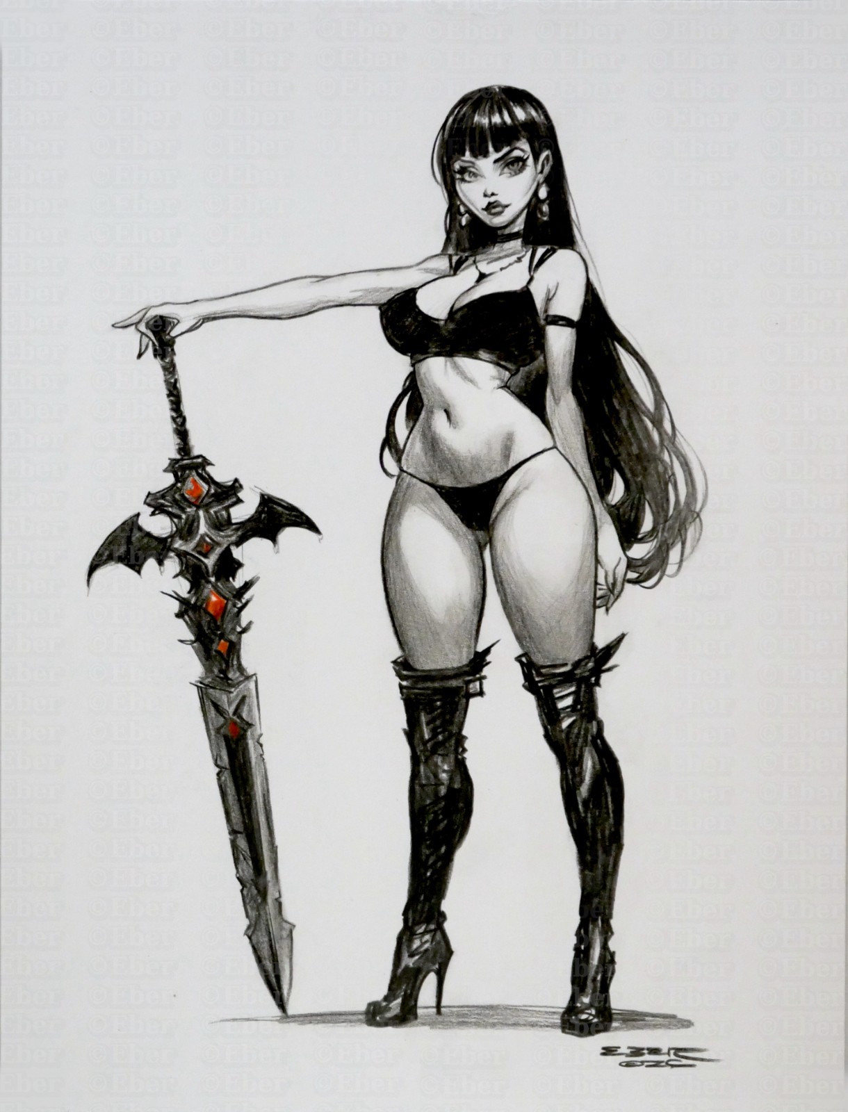 Vampire  -Dag Eber Original Pinup Art Pencil on Paper New Hand Drawn Comic Art