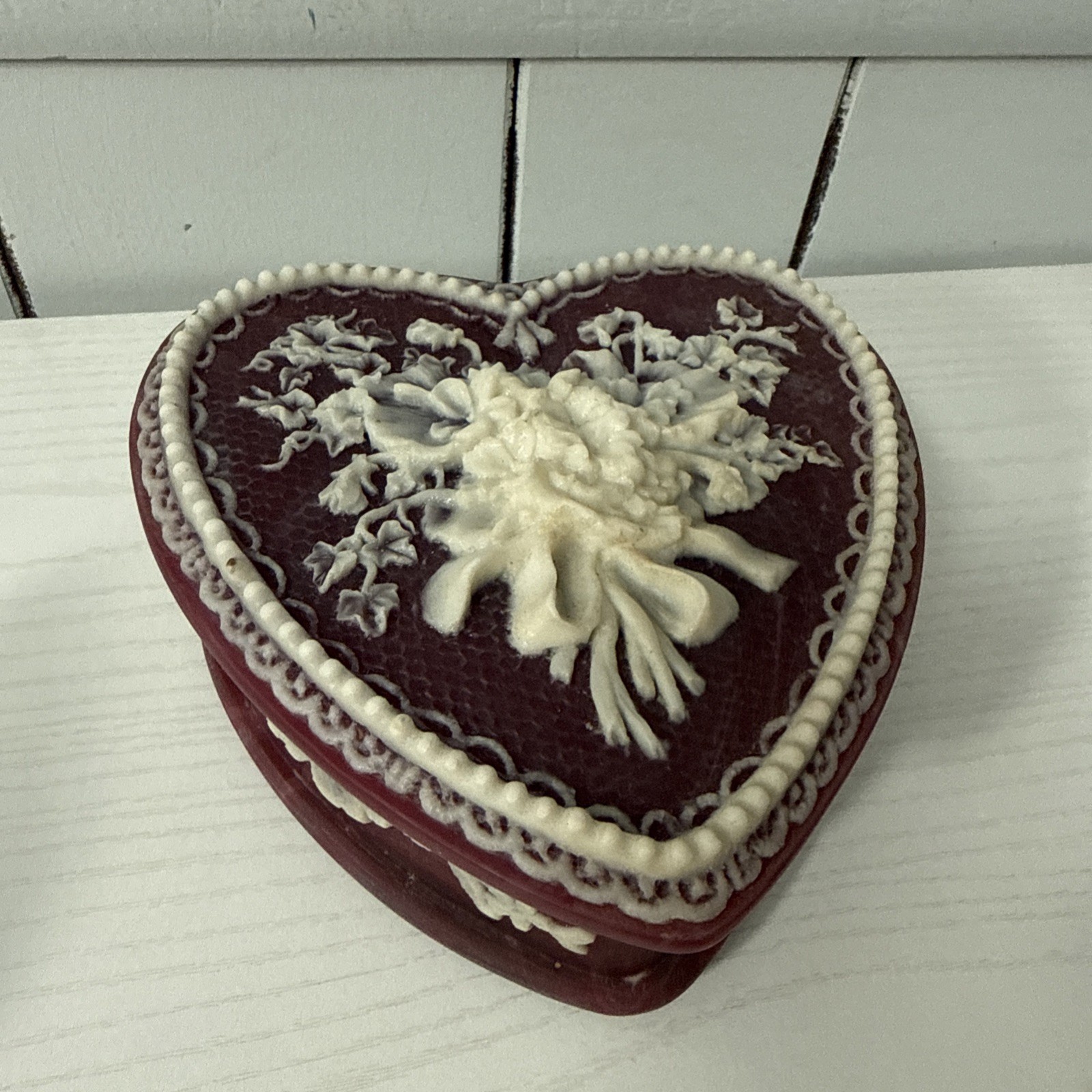 VTG Genuine Incolay Stone Flower Heart Shape Jewelry Music Box “Wish Upon A Star