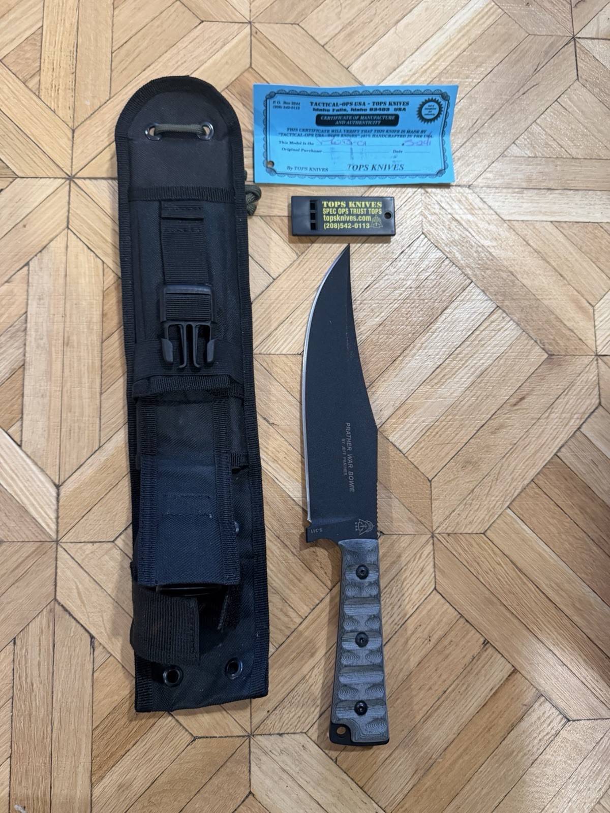 TOPS Prather War Bowie Fixed Blade Tactical Knife S-241 w/ Sheath COA Whistle