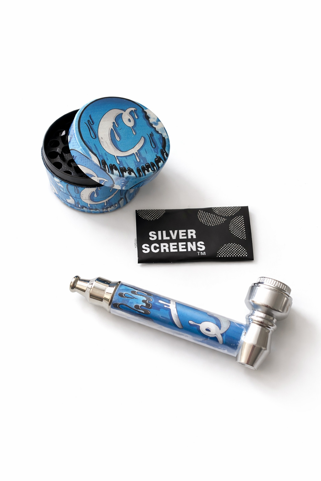 Cookies Design 4-Piece Grinder & Metal Pipe Set w/ Screens Kit