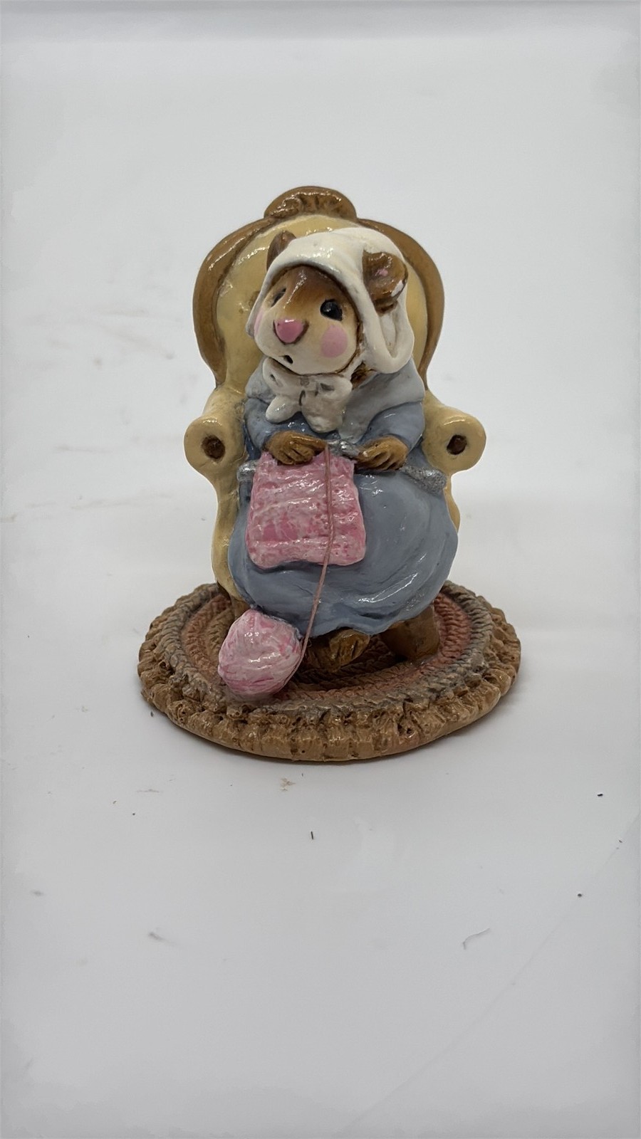 Vintage 1981 Annette Petersen Wee Forest Folk Style Knitting Mouse Figurine