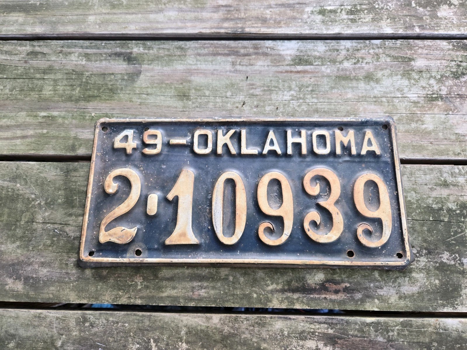 Vtg 1949 License Plate Oklahoma Tulsa County Black& White
