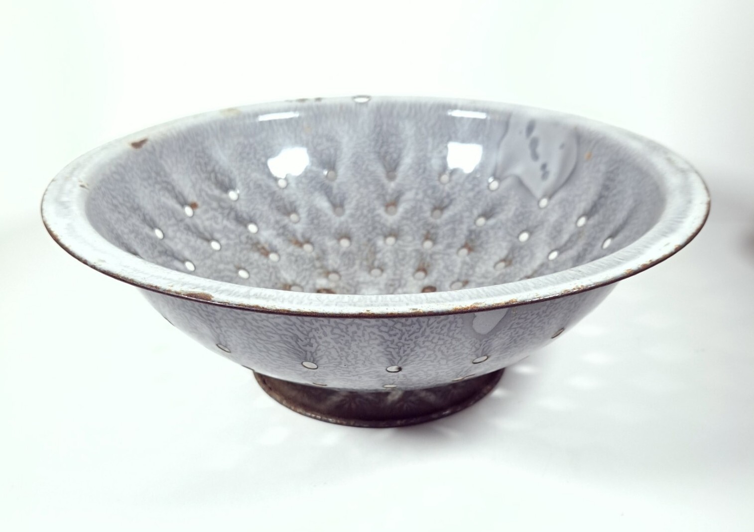 Vintage Gray Graniteware Colander Strainer Enamelware Country Farmhouse Decor