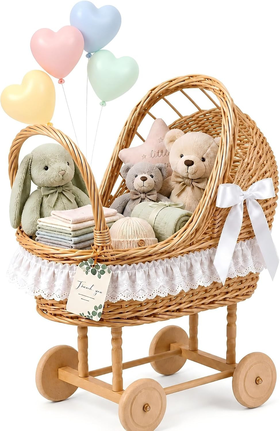 Vintage Wicker Baby Carriage Basket Set for Baby Shower, Wedding Party