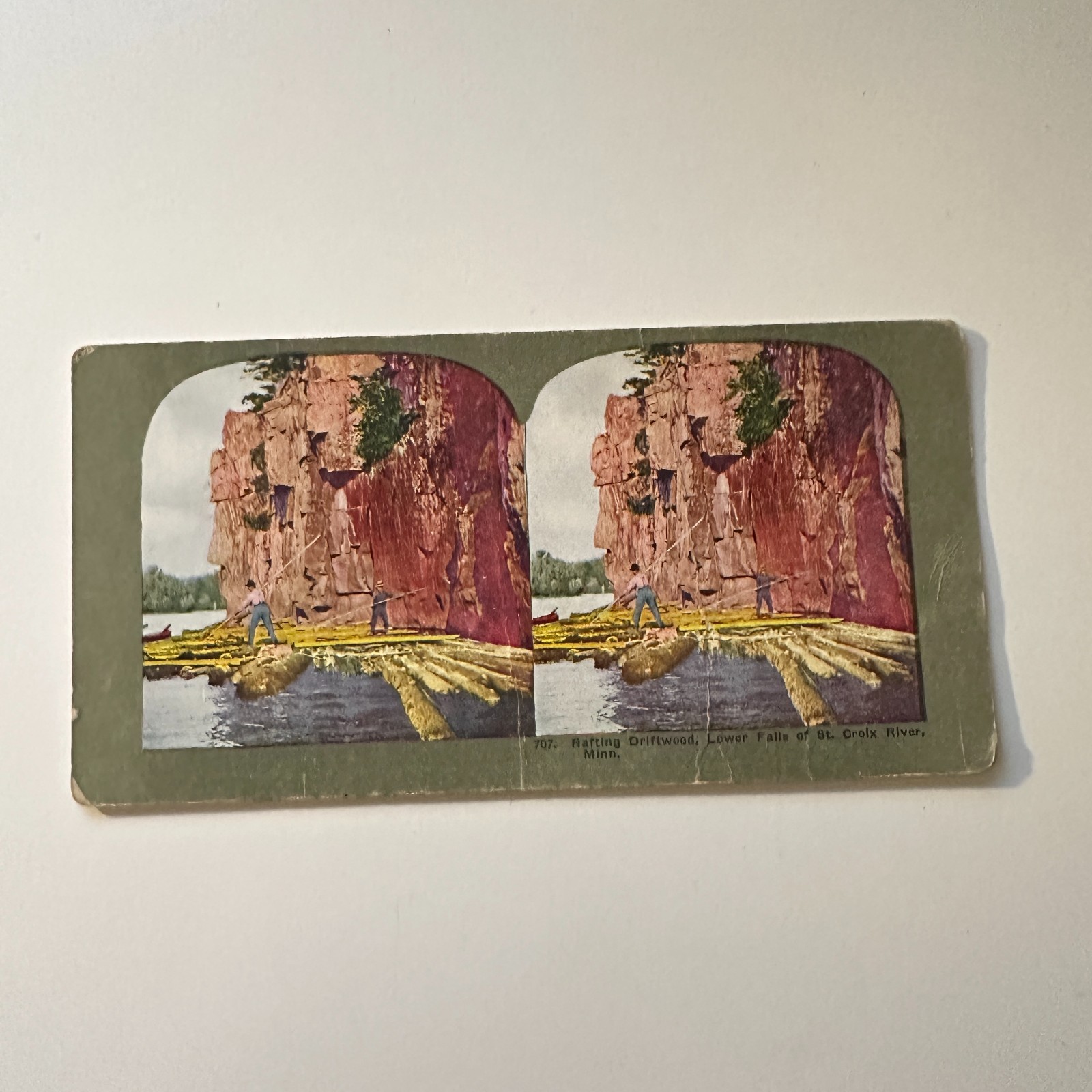 Rafting Driftwood Lower Falls Of St Croix River MN Antique Stereoview Card 5H6-3