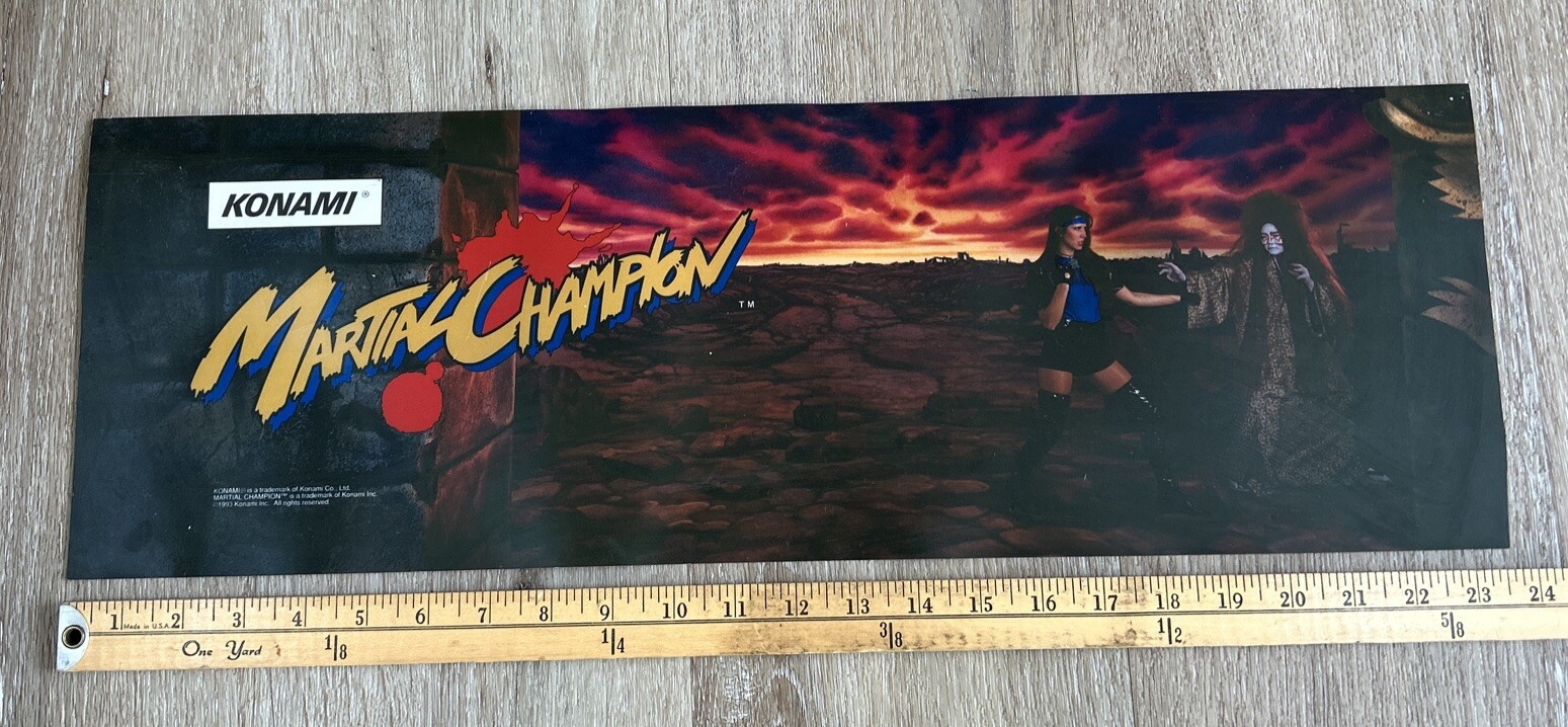 Konami MARTIAL CHAMPION Arcade Marquee VINTAGE 1993 - 24” X 8” RARE MAN CAVE Konami MARTIAL CHAMPION Arcade Marquee VINTAGE 1993 - 24” X 8” RARE MAN CAVE