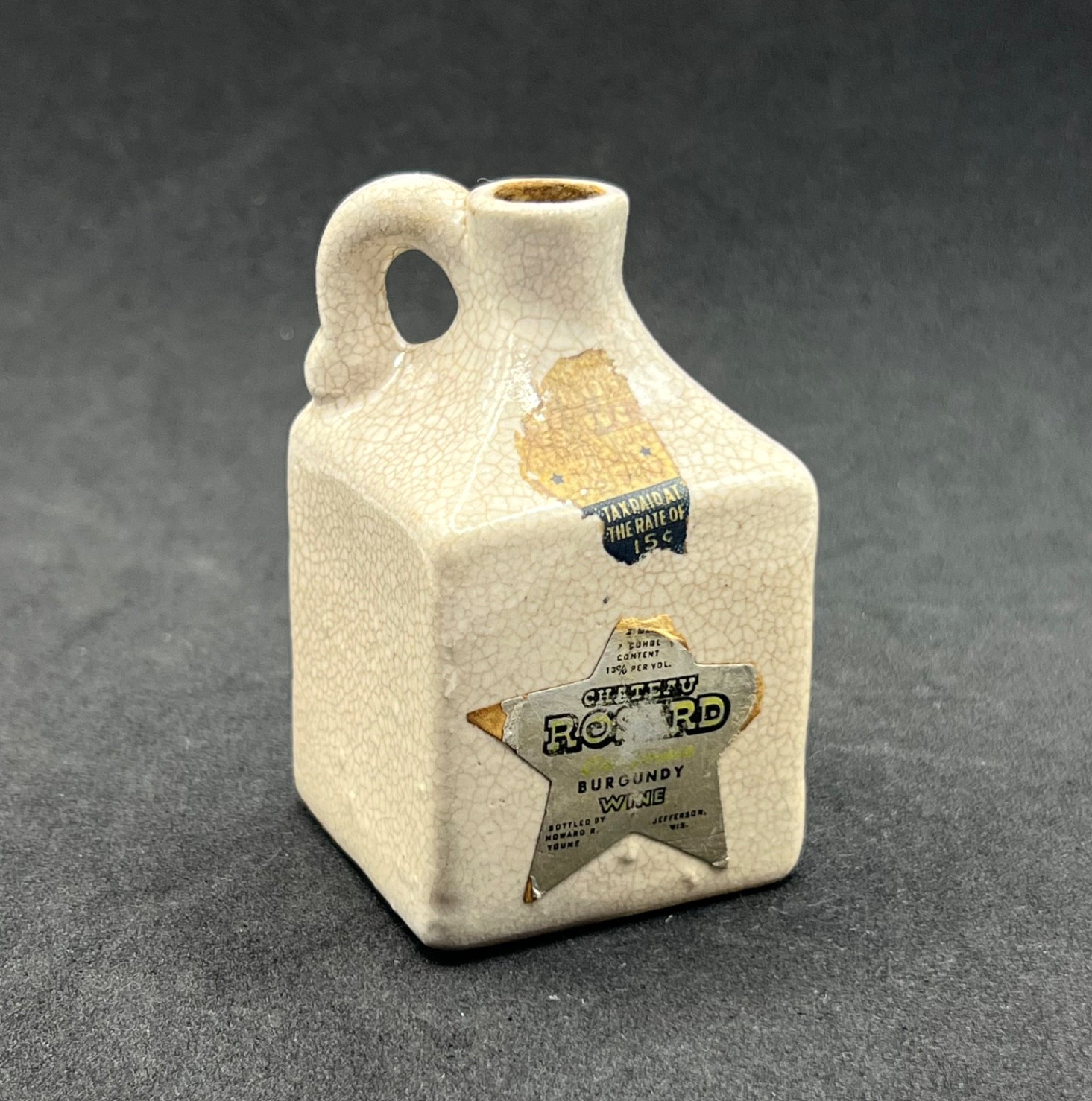 Vintage UHL Pottery Mini Wine Jug Chateau Rossard Burgundy California 