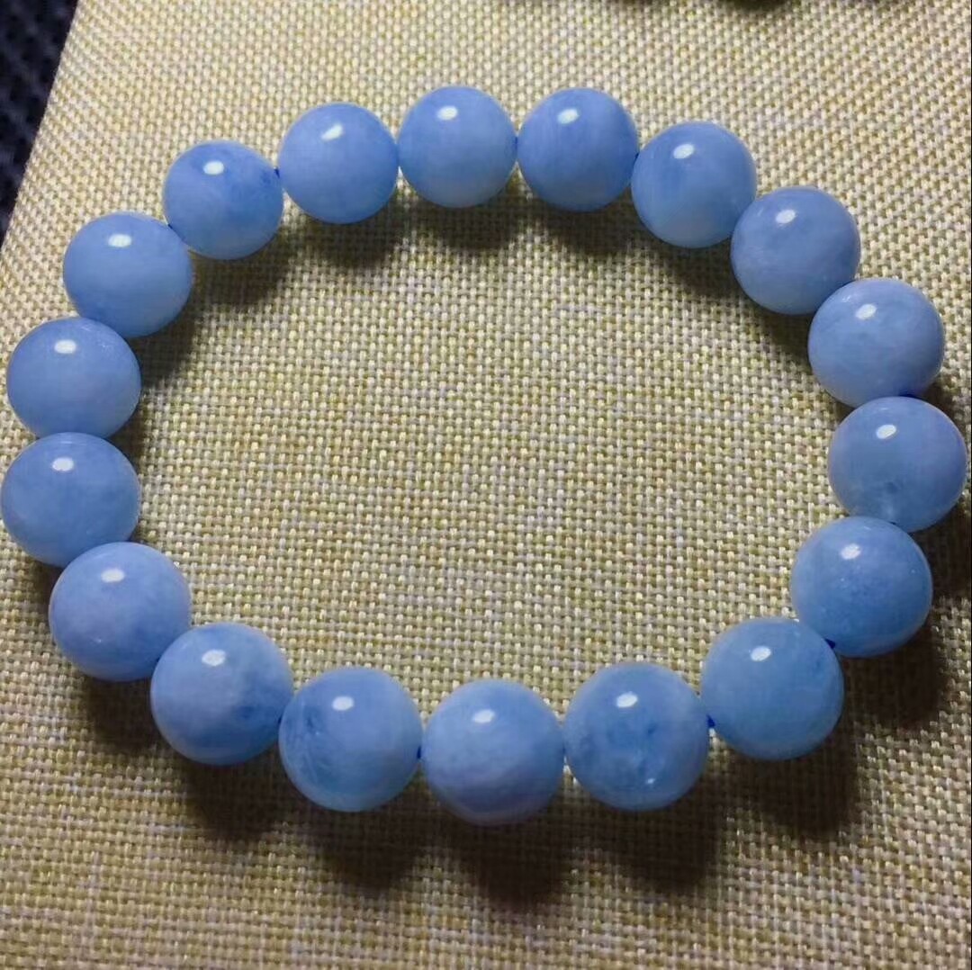 Natural Blue Aquamarine Gemstone Woman Crystal Beads Bracelet 10-11mm AAA