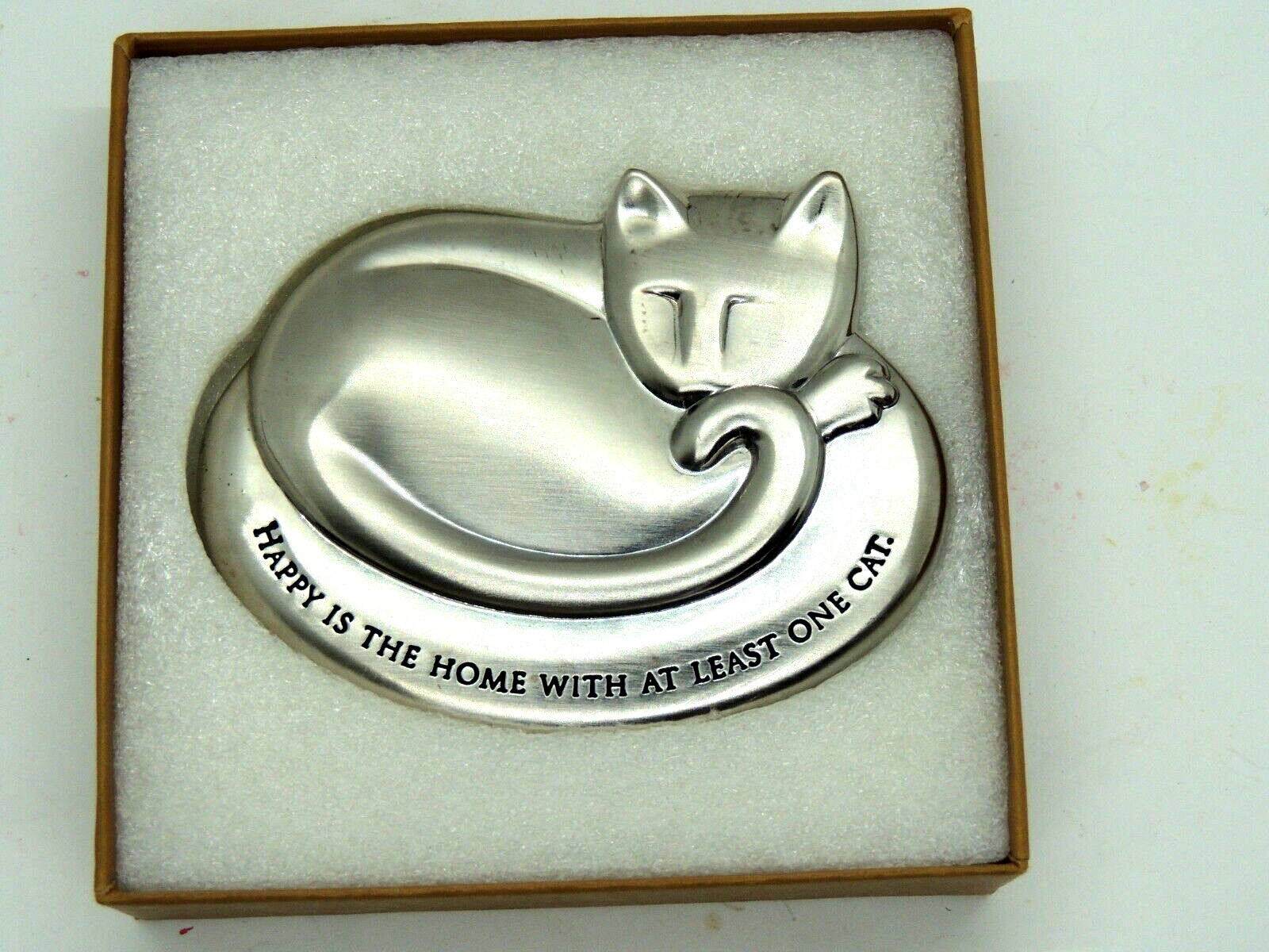 Cast Metal Sleeping Cat Paperweight Happy is the Home With At Least One Cat