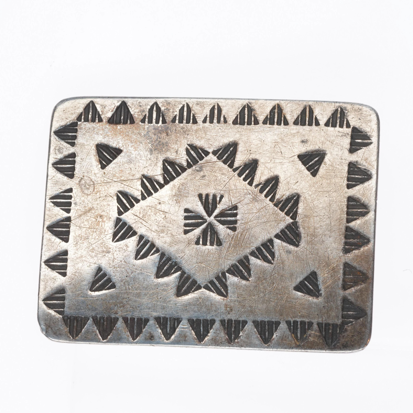 c1940's Vintage Navajo deep stamped sterling silver belt buckle c1940's Vintage Navajo deep stamped sterling silver belt buckle