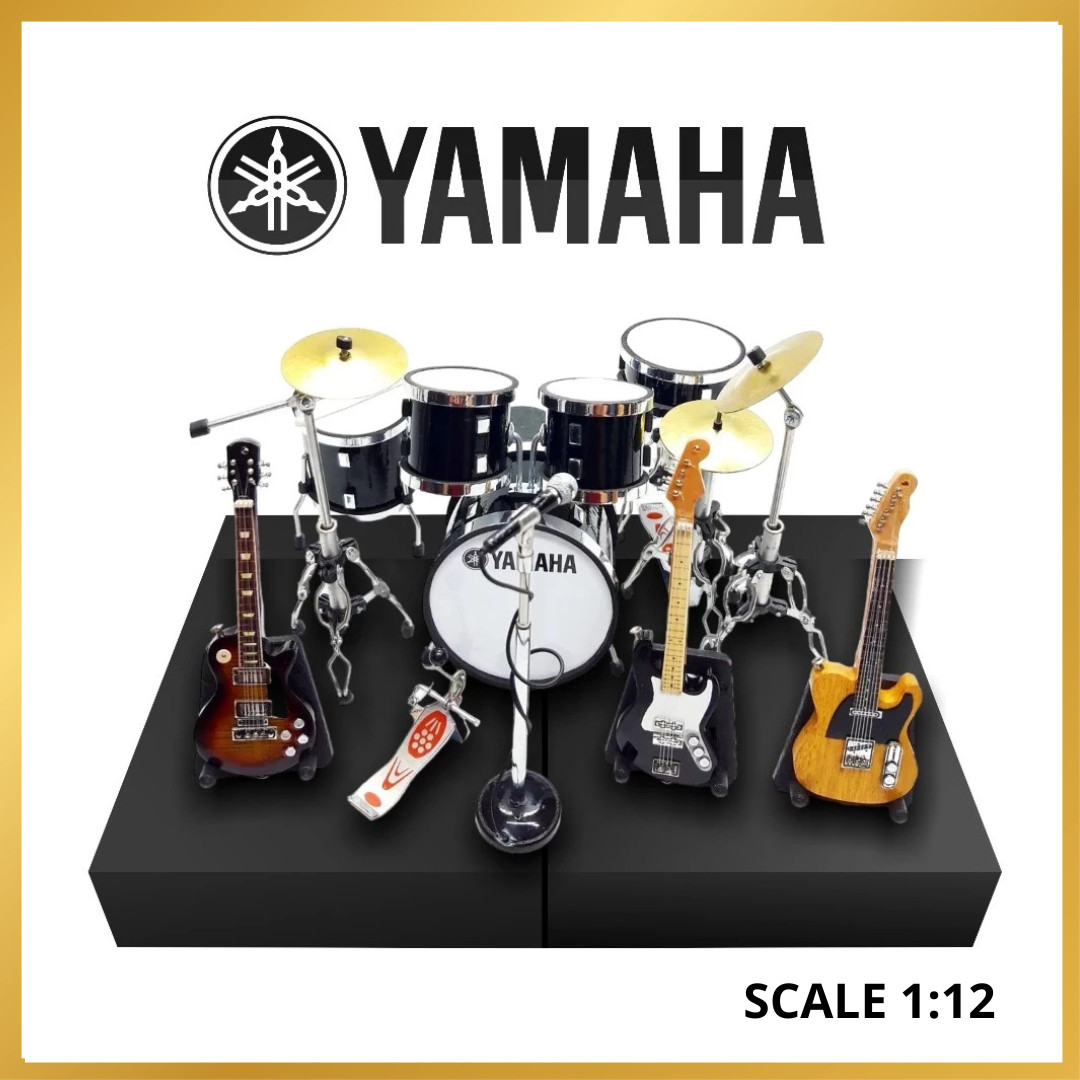 Yamaha Black Drum Miniature And Exclusive Guitar 1/12 Scale Plus Mic Full Set