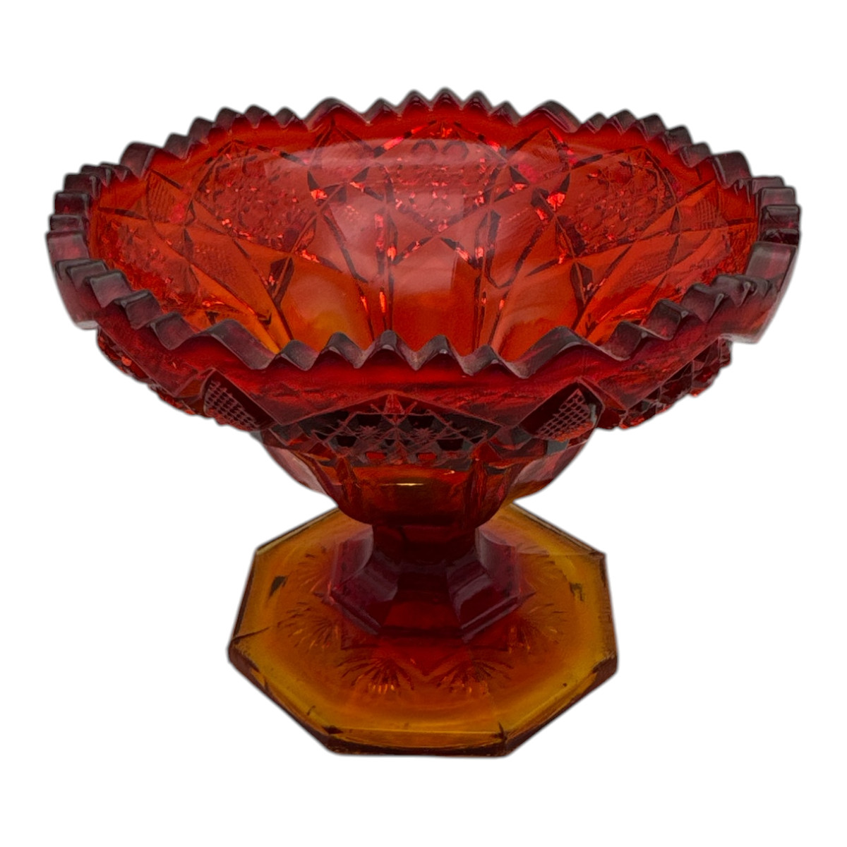 Kemple Glass CARLTEC Amberina Compote Candy Dish Stars and Panels