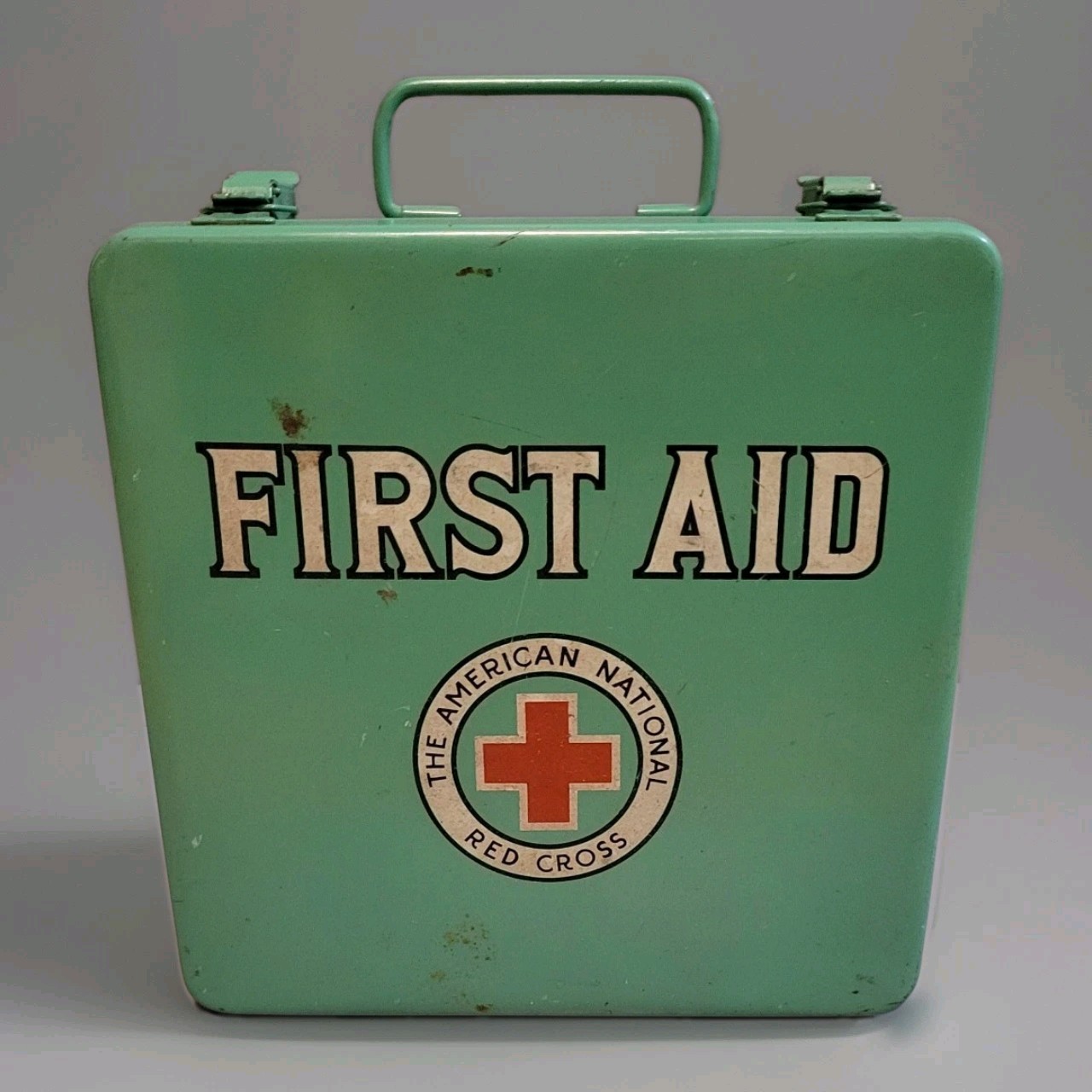 First Aid Kit American National Red Cross Metal Case With Packets Vintage 1950s