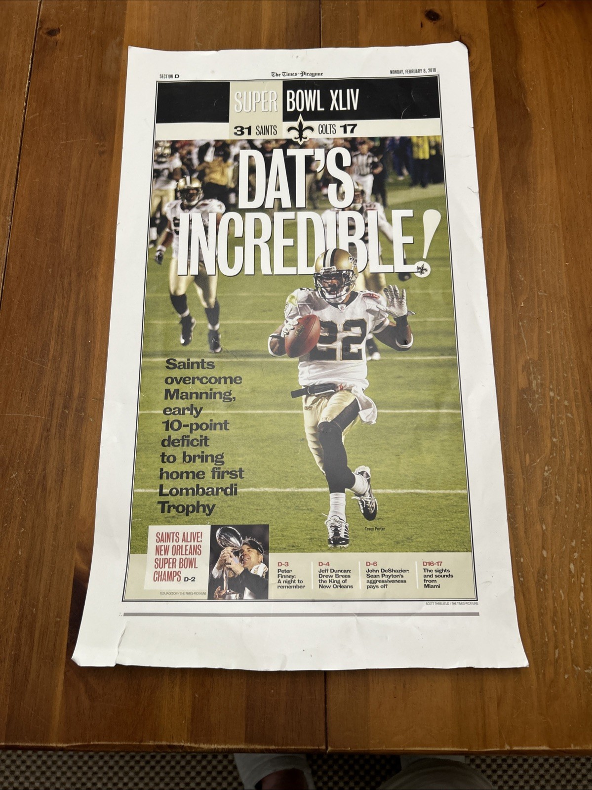 The Times Picayune New Orleans Saints Super Bowl XLIV Poster 14 X 24 The Times Picayune New Orleans Saints Super Bowl XLIV Poster 14 X 24