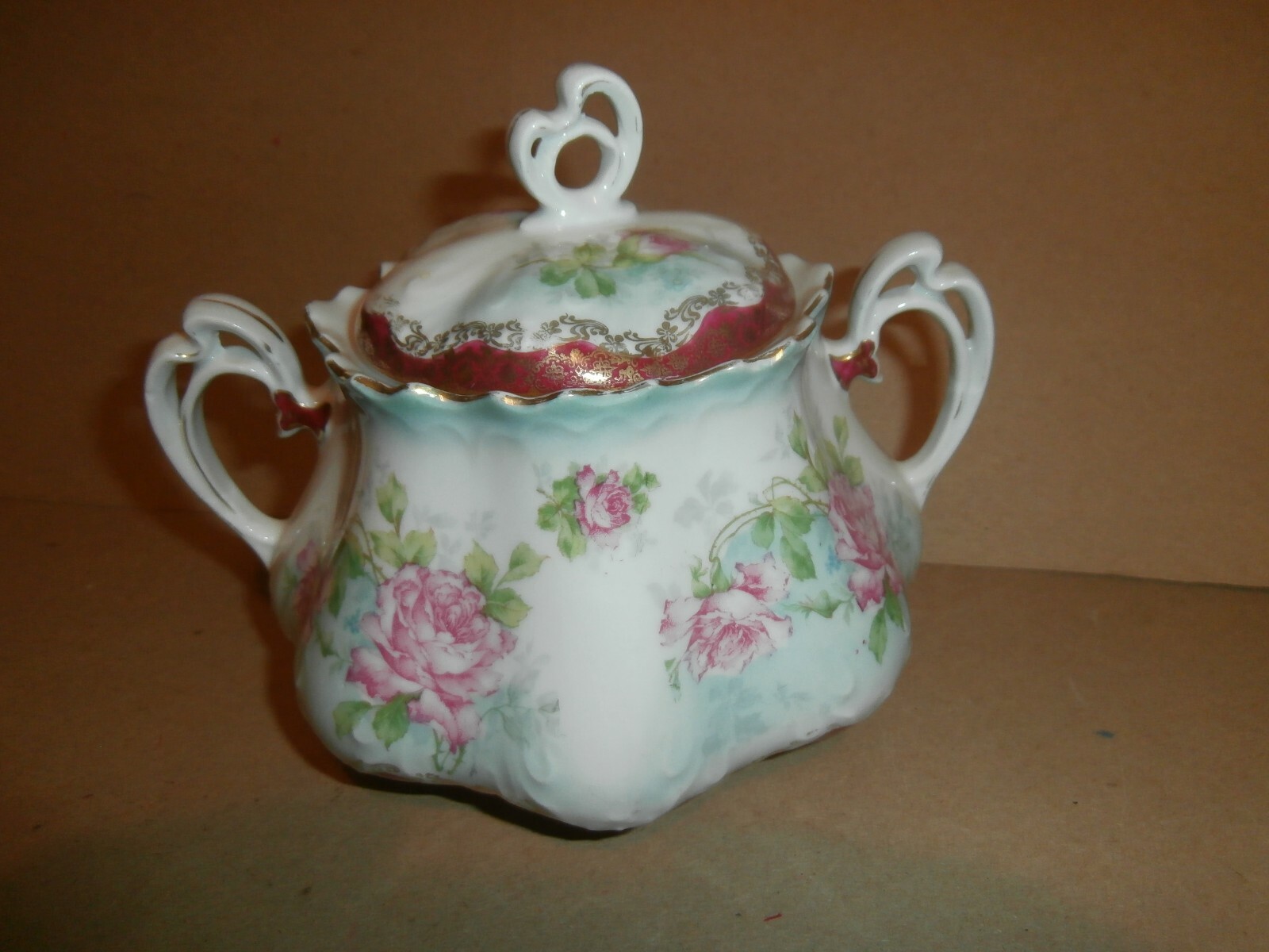 Vintage MZ Austria Covered Cracker Bisquit Jar Dish w/ Floral Design