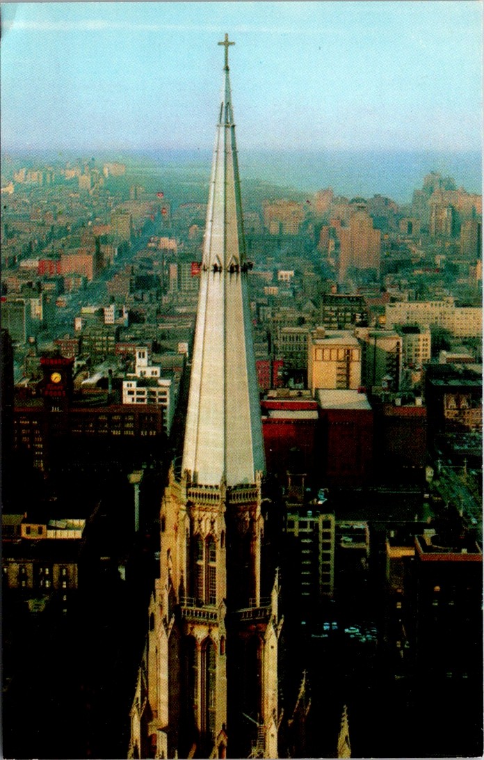 Vintage Postcard Chicago Temple First Methodist Spire Skyline Illinois