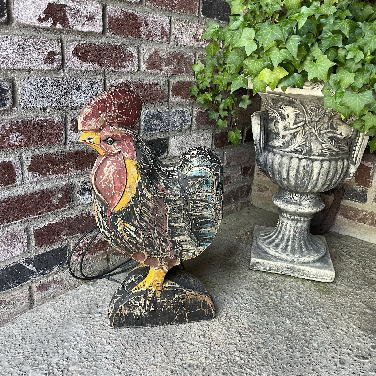 Vtg Wood Carved Rooster Figurine Statue 20
