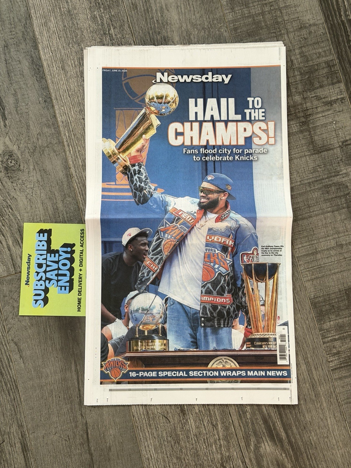 🏆 NY KNICKS ‘HAIL TO THE CHAMPS’ NEWSDAY CHAMPIONSHIP NEWSPAPER -  (6/19/26) 🏆