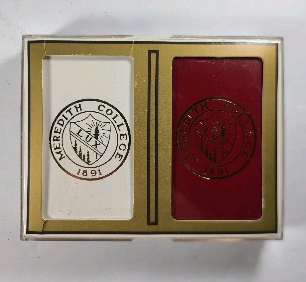 VINTAGE GEMACO Meredith College 1891 Playing Cards 2 Decks w/ Case Lux Seal RARE