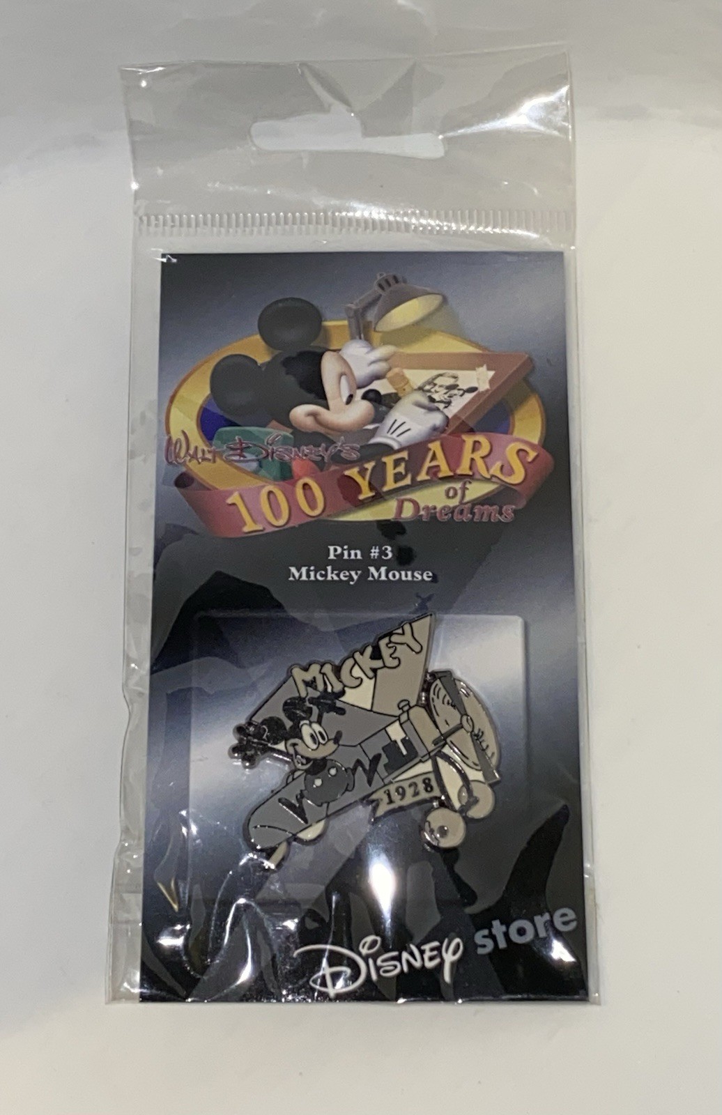 NIP ~ Walt Disney\'s 100 Years Of Dreams ~ Pin #3 ~ Mickey Mouse 1928 Pin (B&W)