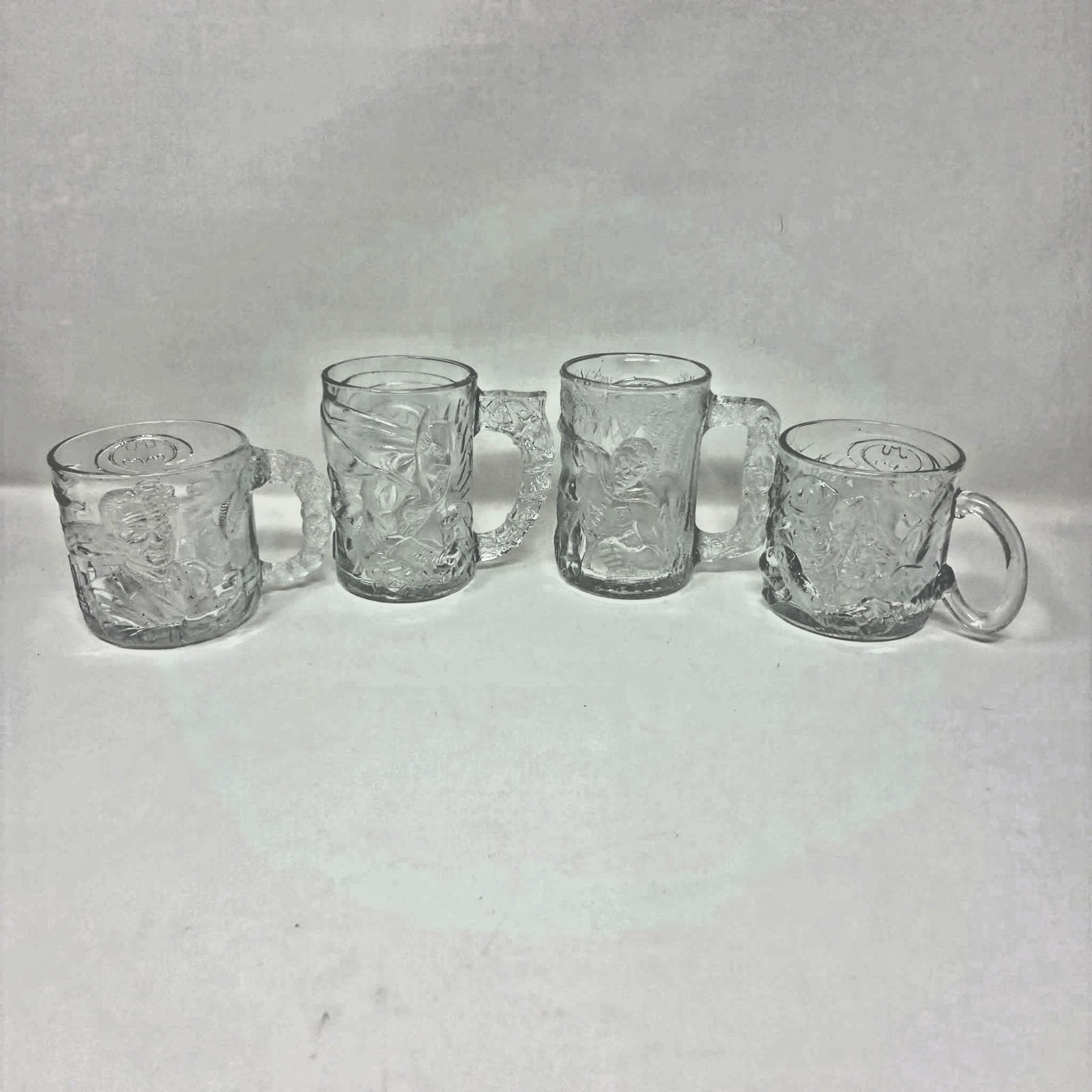1995 McDonalds Batman Forever Vintage Embossed Glass Mug Set of 4 Complete
