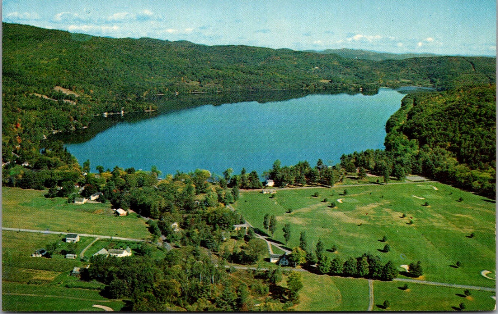 Lake Morey Vermont Aerial View Lake Surrounding Forest Golf Vintage Postcard
