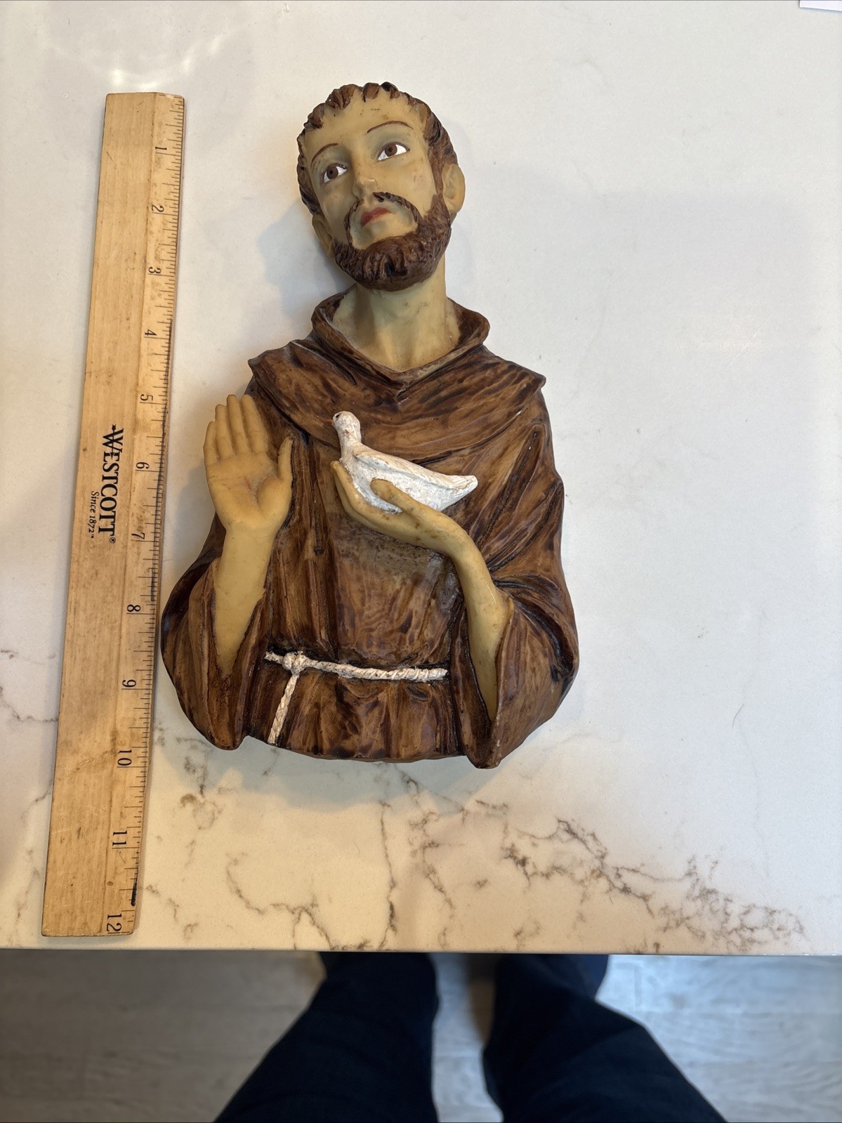 Vintage ST FRANCIS OF ASSISI Italian Hand Painted Sculpture Wall Hanging EUC