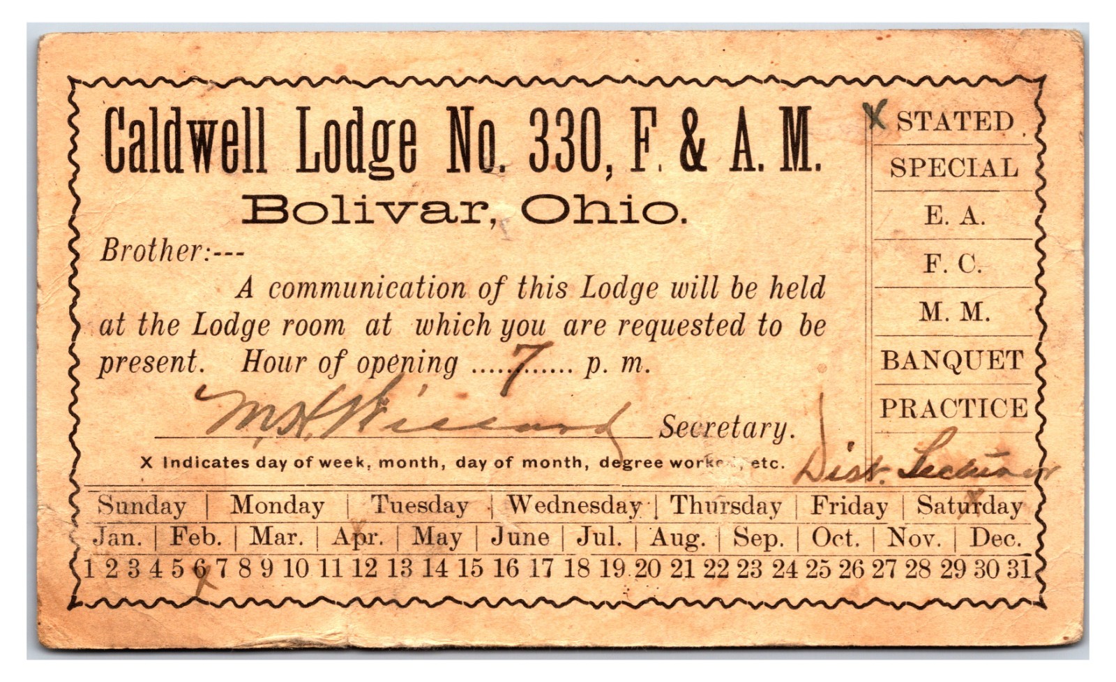 Antique Early 1900s - Free & Accepted Masons Lodge - Bolivar, Ohio Postcard