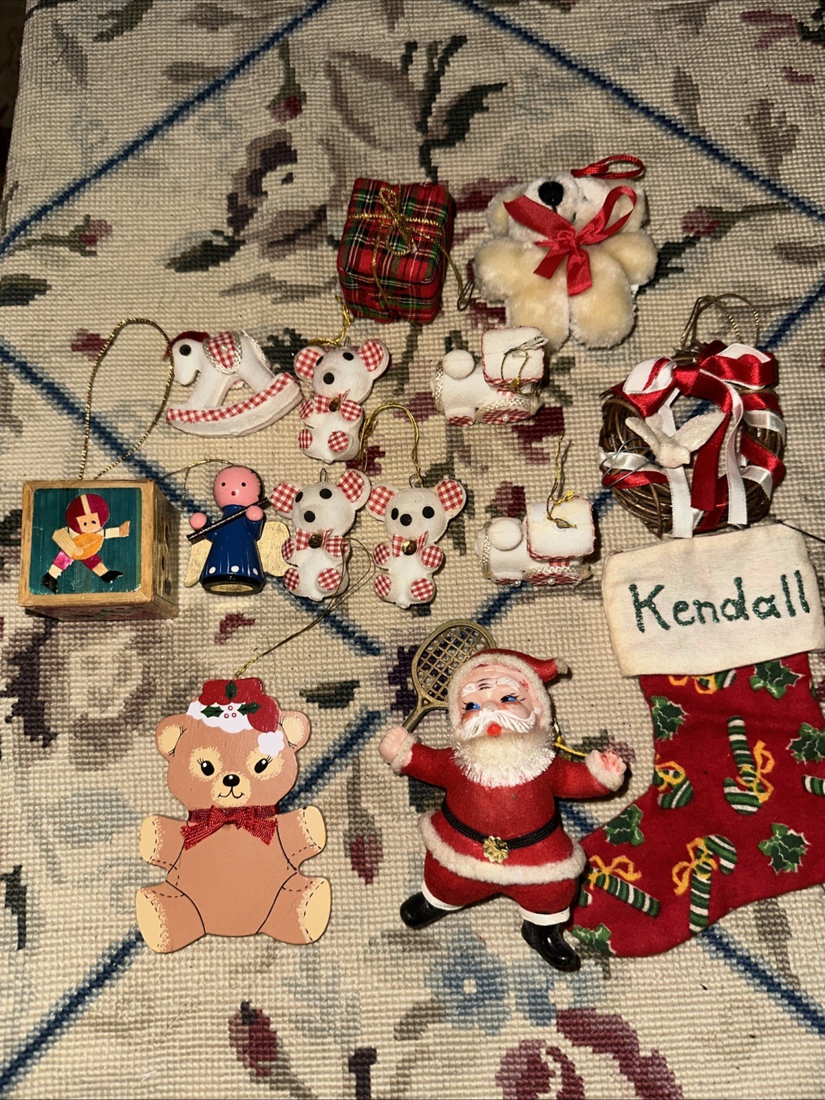Vintage Flocked Christmas Ornament Elephant & Mouse Train & More Made In Japan