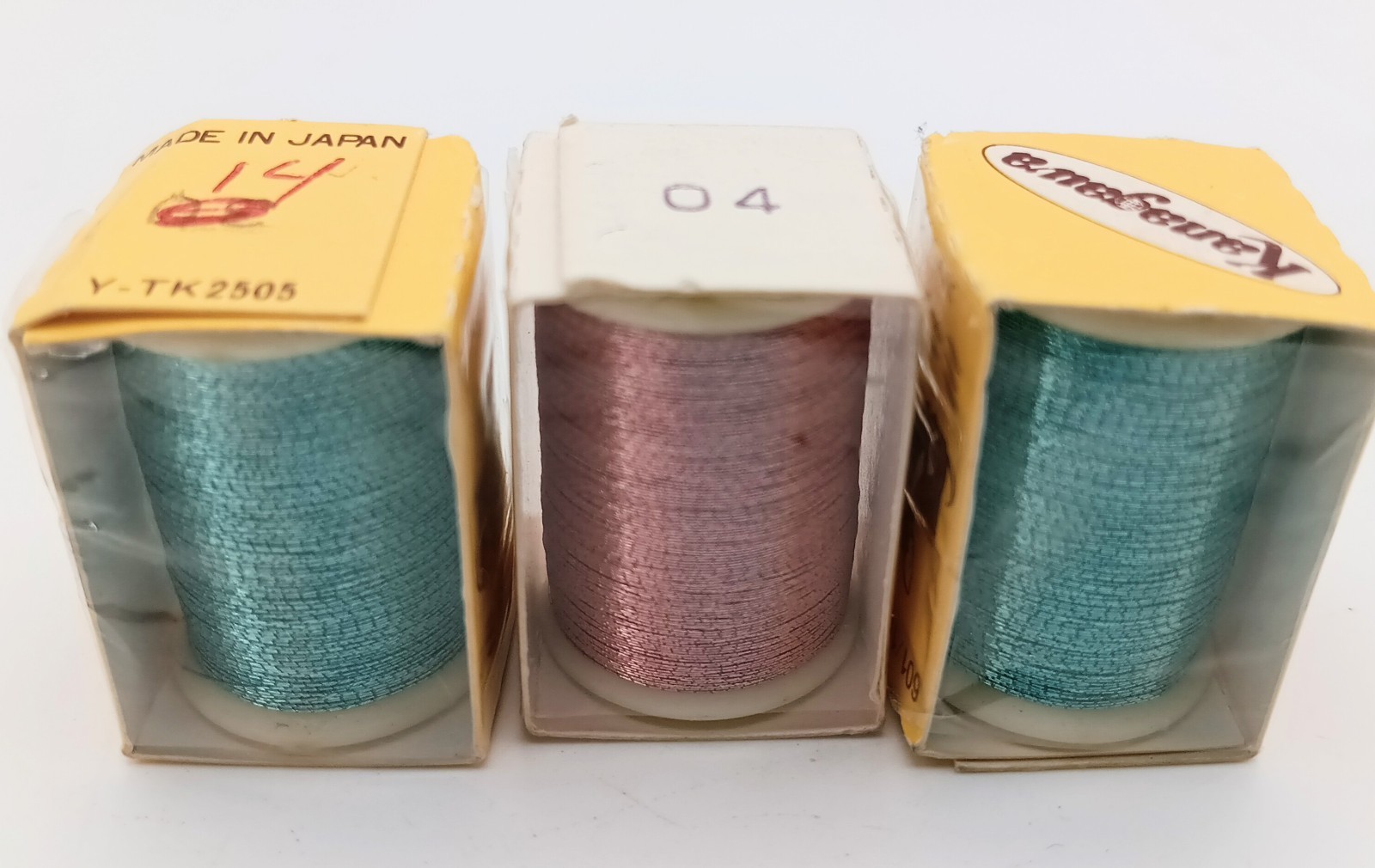 Vintage Kanagawa Japan Metallic Thread Lot - 3 Spools 100m - Teal (14) &...