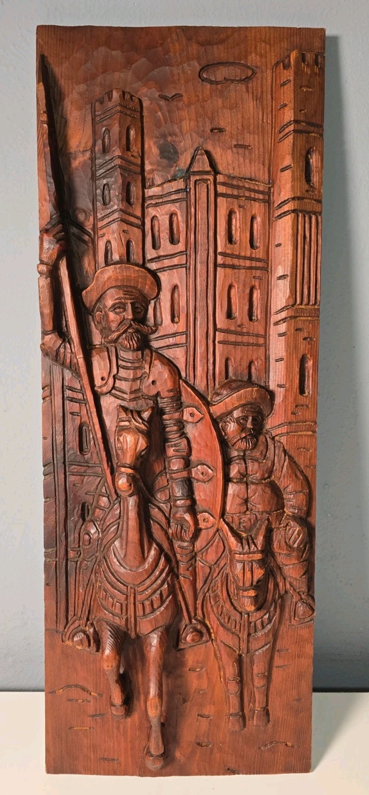 Vintage Ouro Made in Spain Don Quixote & Sancho Panza Carved Wood Wall Plaque