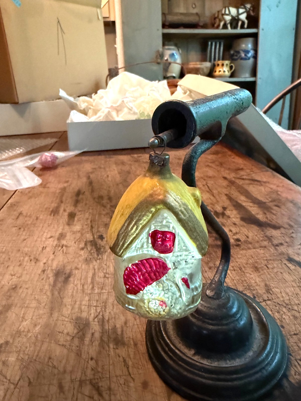 Antique 1920's German Mercury Glass Ornament House w/Turkey In Front, ships FREE