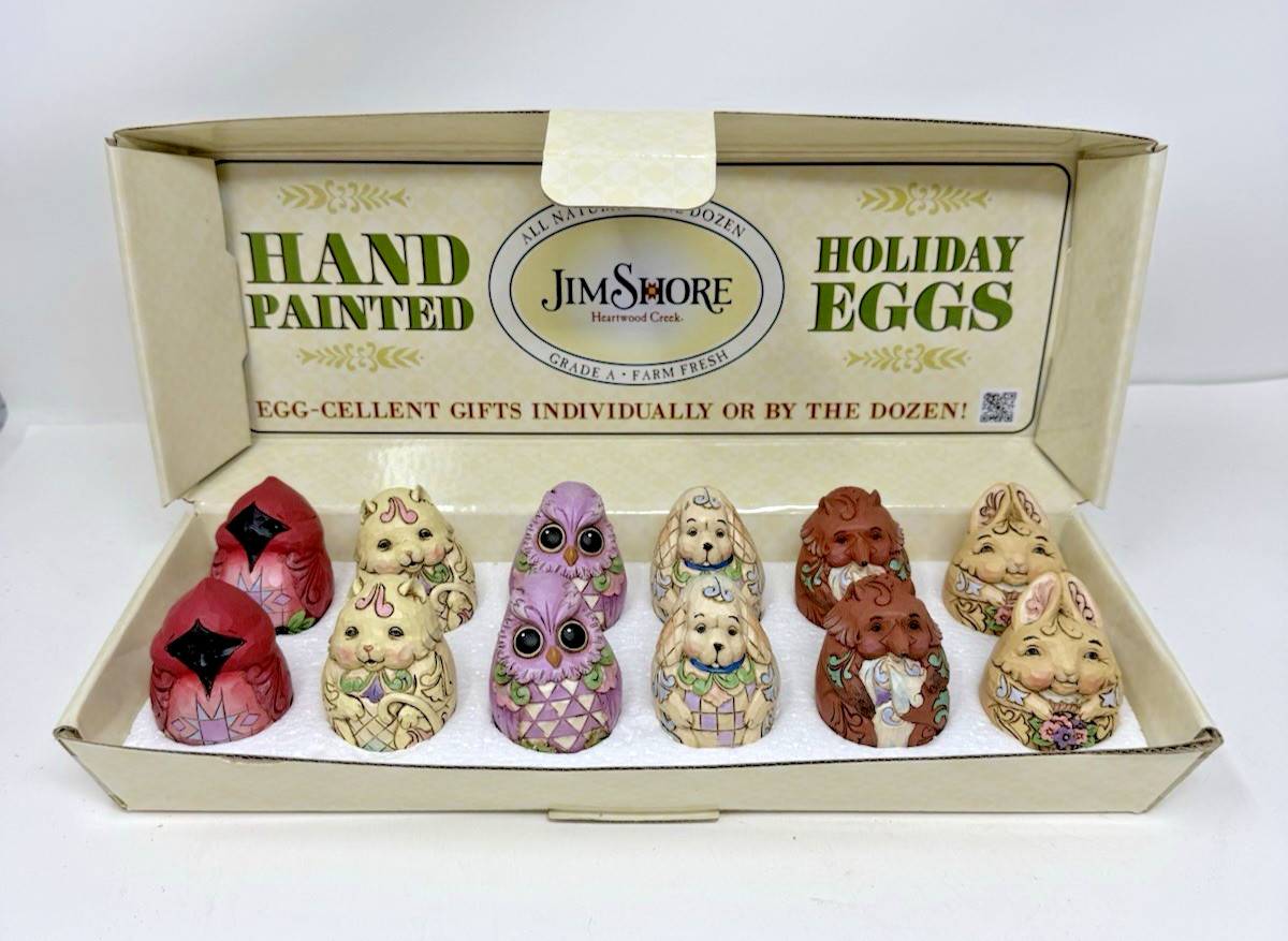 Jim Shore Heartwood Creek Holiday Eggs Complete 12pc Boxed Set Woodland Creature