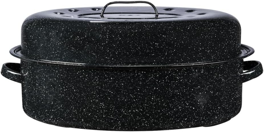 – 19-Inch Covered Oval Roaster - Speckled Black