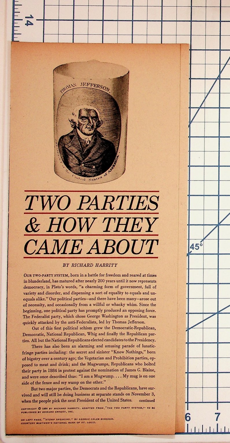 1964 LOOK Magazine Insert: Two Parties & How They Came About US Political