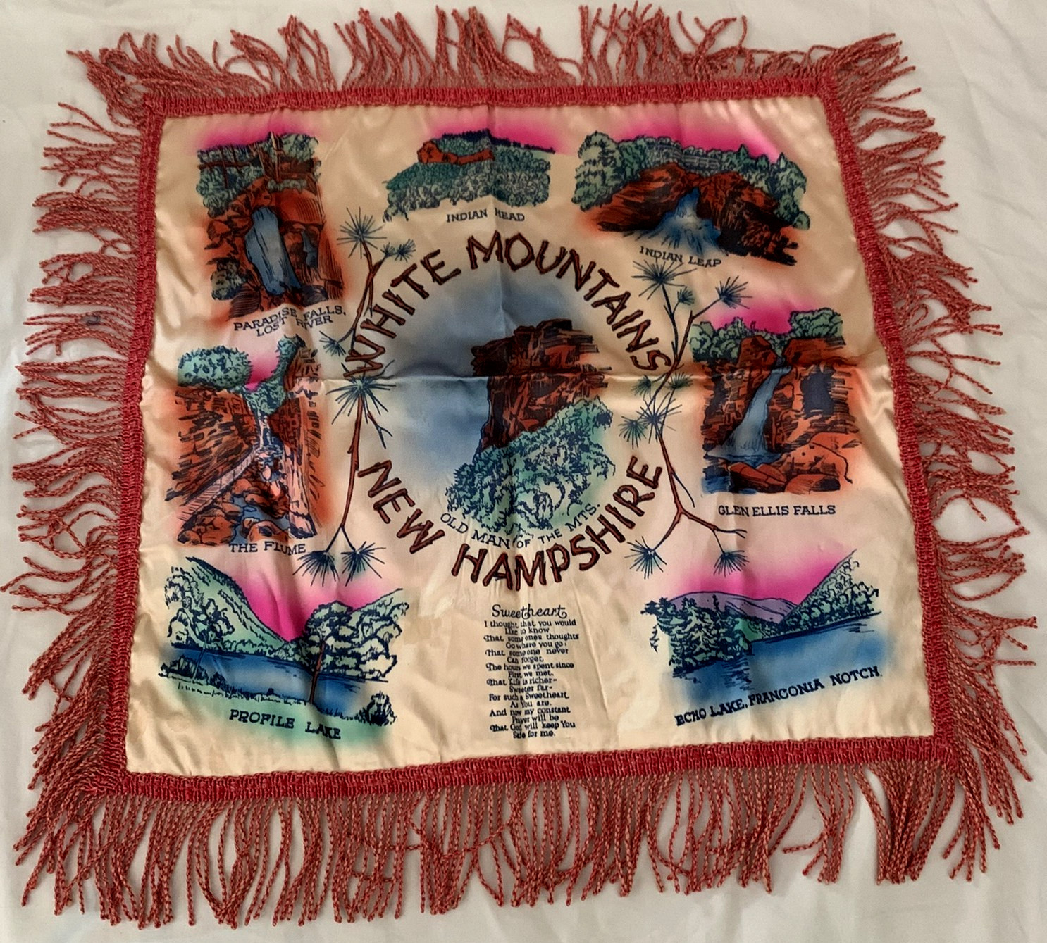 Nice Vintage  NH  White Mtns.  Old Man of the Mountain  Souvenir  Pillow Cover