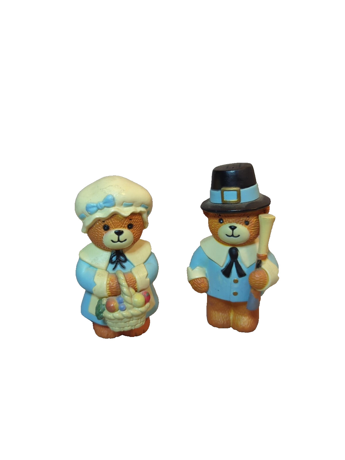 Vintage Enesco Lucy & me Thanksgiving pilgrim bear salt pepper shaker set