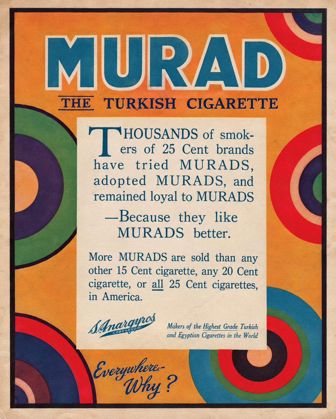 Antique 1910s Murad Turkish Cigarette Original Ad 10x14 Tobacciana Graphic Art