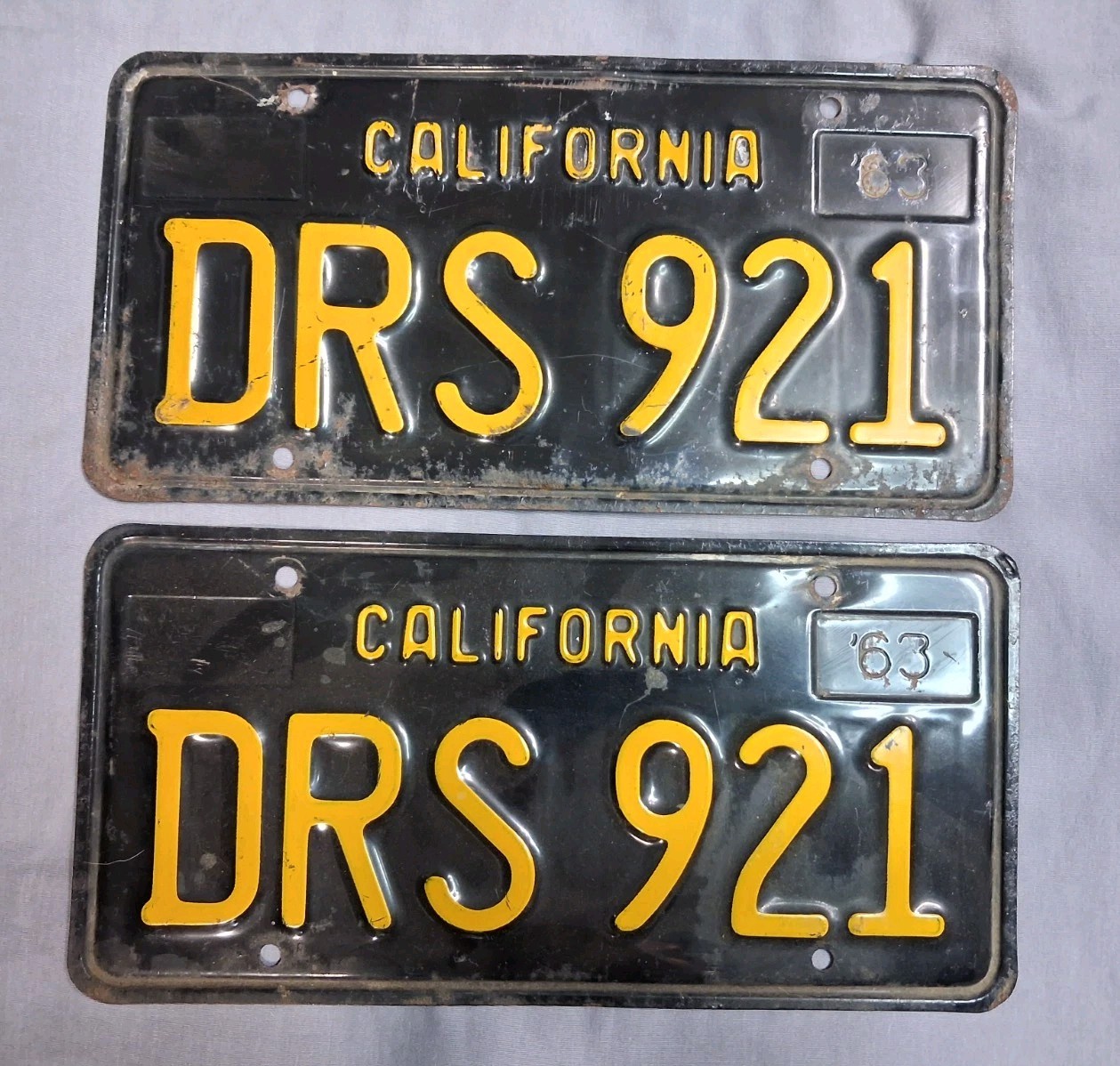 Vintage 1963 California Black License Plate DRS 921 Original YOM Classic Car