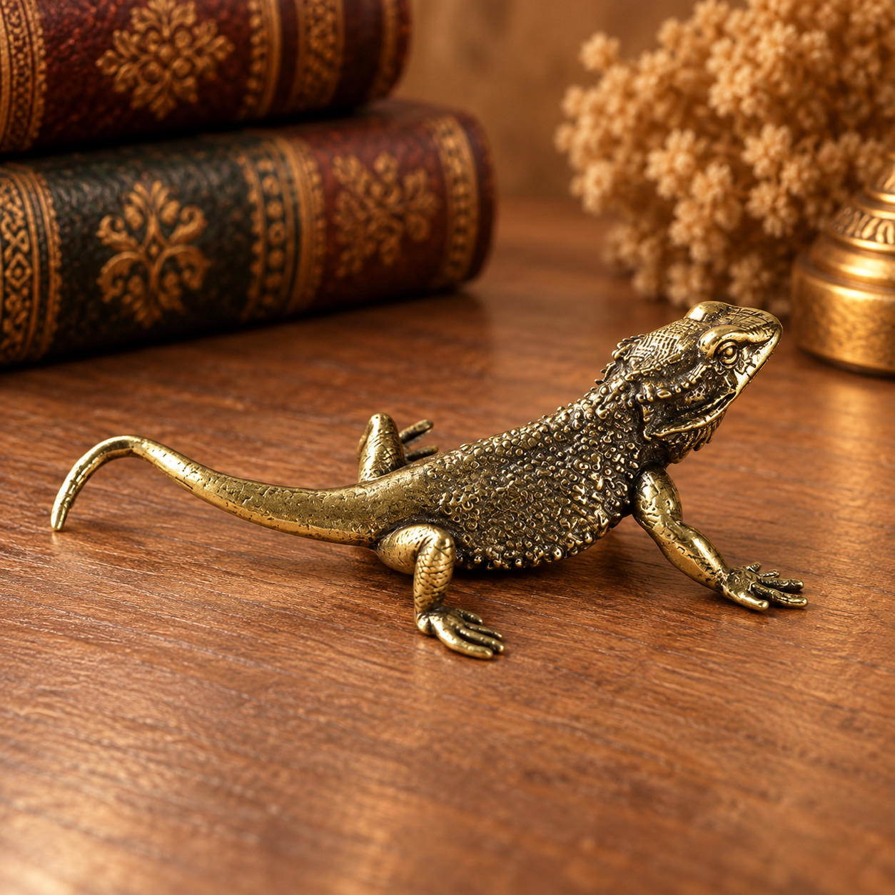 Vintage Brass Bearded Dragon Statue Ornament Animal Collectible Reptile DECOR Vintage Brass Bearded Dragon Statue Ornament Animal Collectible Reptile DECOR