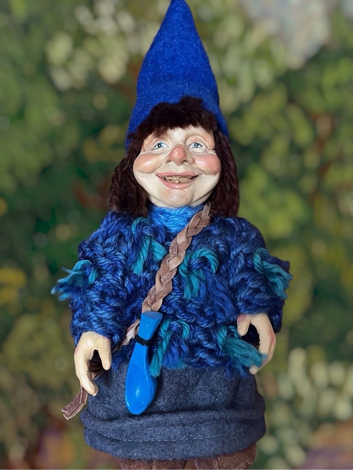 VTG Troll Figure Handcrafted Bebe Norway Blue Troll Woman Girl Knit Scarf Bonner