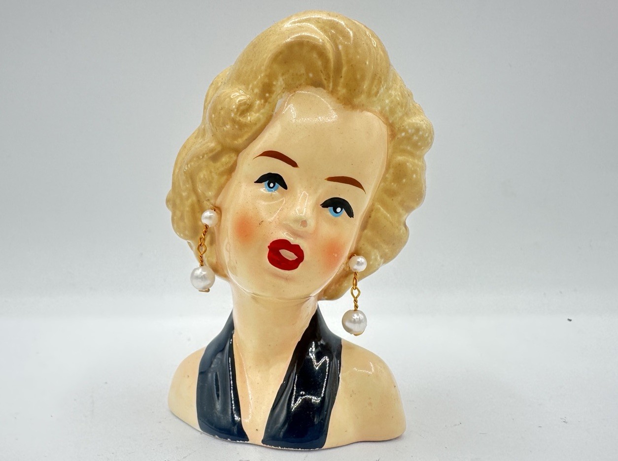 Rare Rubens Originals Marilyn Monroe Lookalike Lady Head Vase Black Dress  3.5\