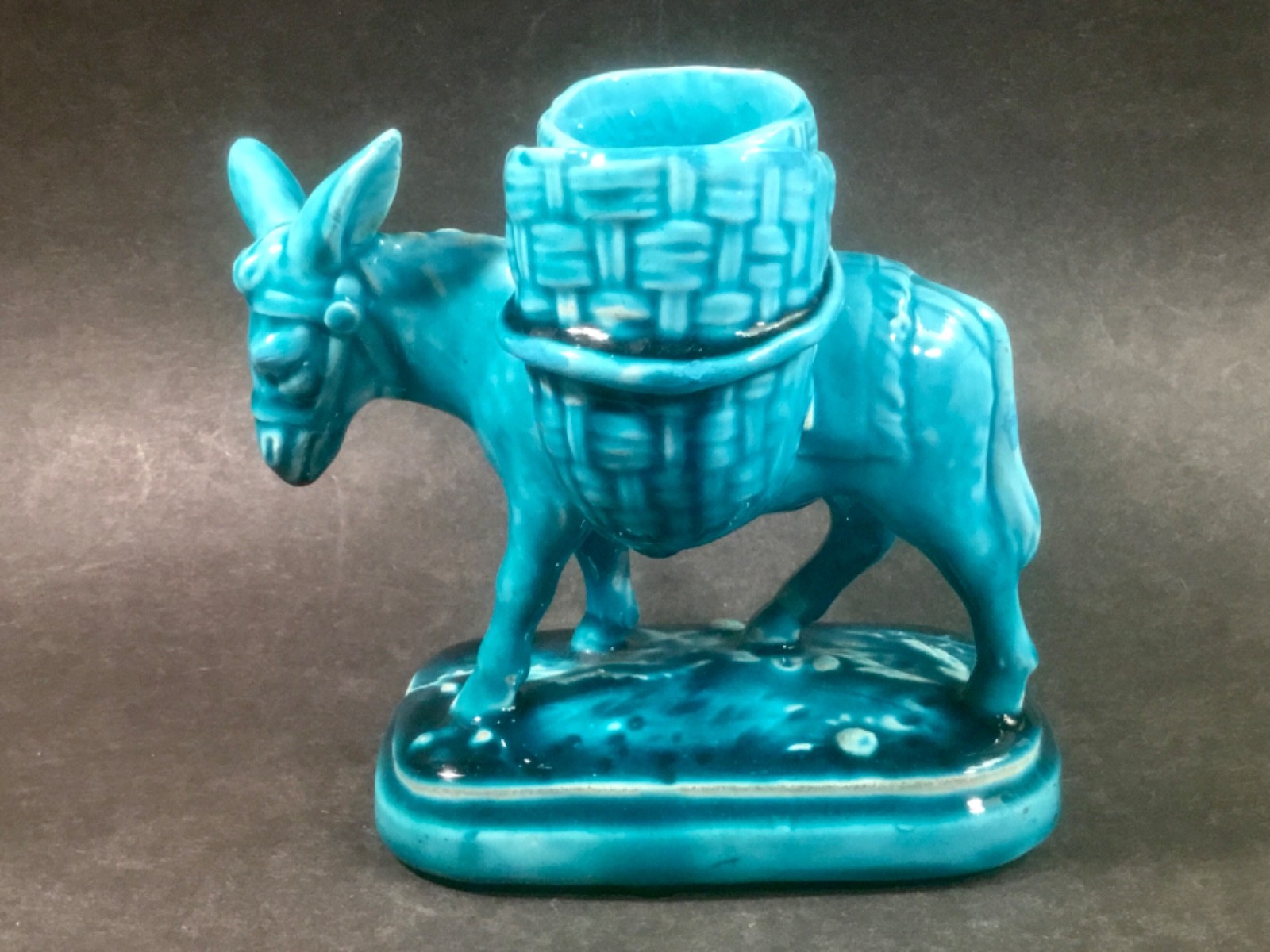 Antique French Majolica Donkey with Baskets Open Salt and Pepper Clement Massier