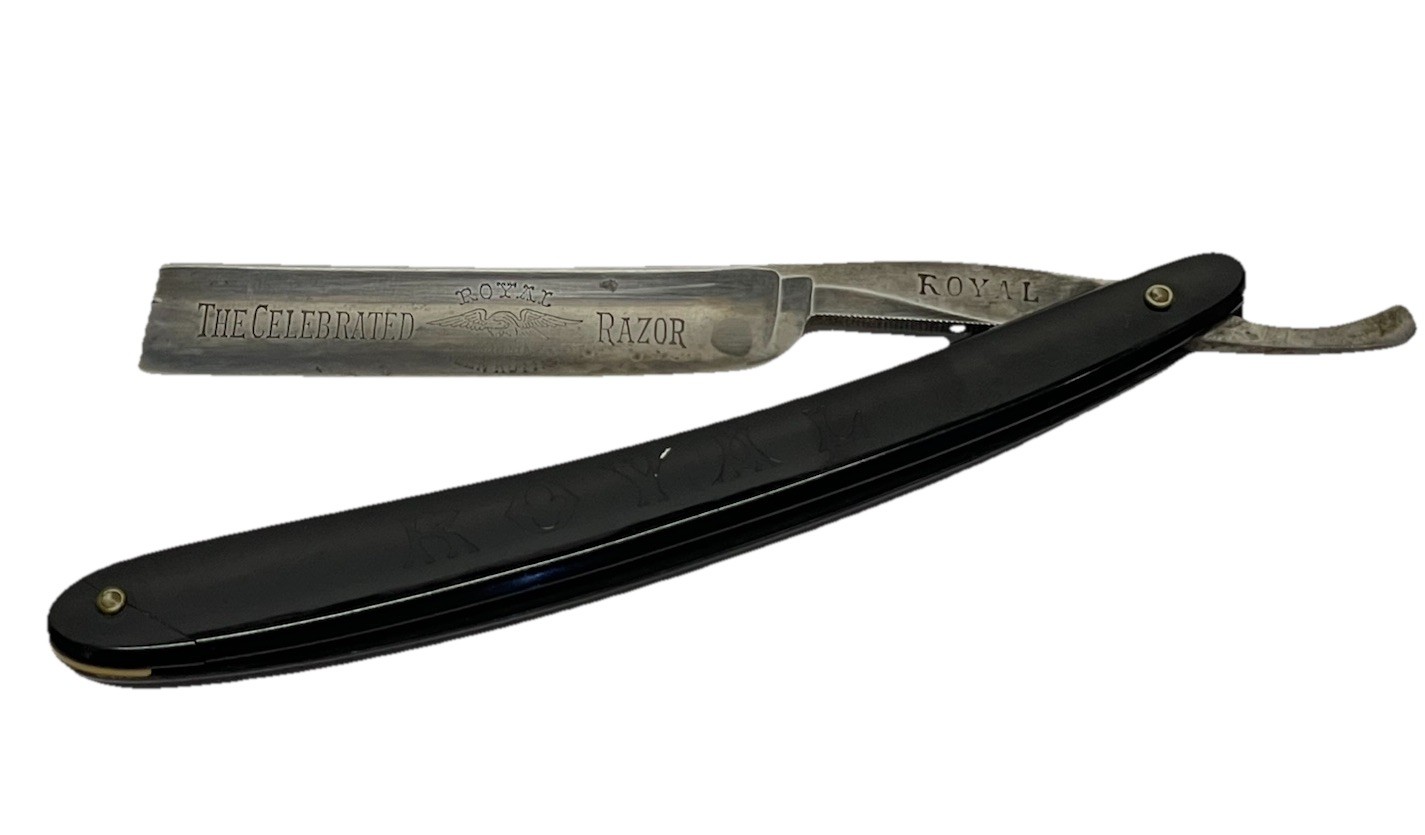 Vtg ROYAL STRAIGHT RAZOR KNIFE Shaving Folding KEEN KUTTER Black Handle Germany