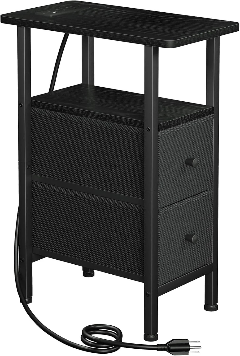 LOAKEKEL Narrow End Table with Charging Station, Small Nightstand